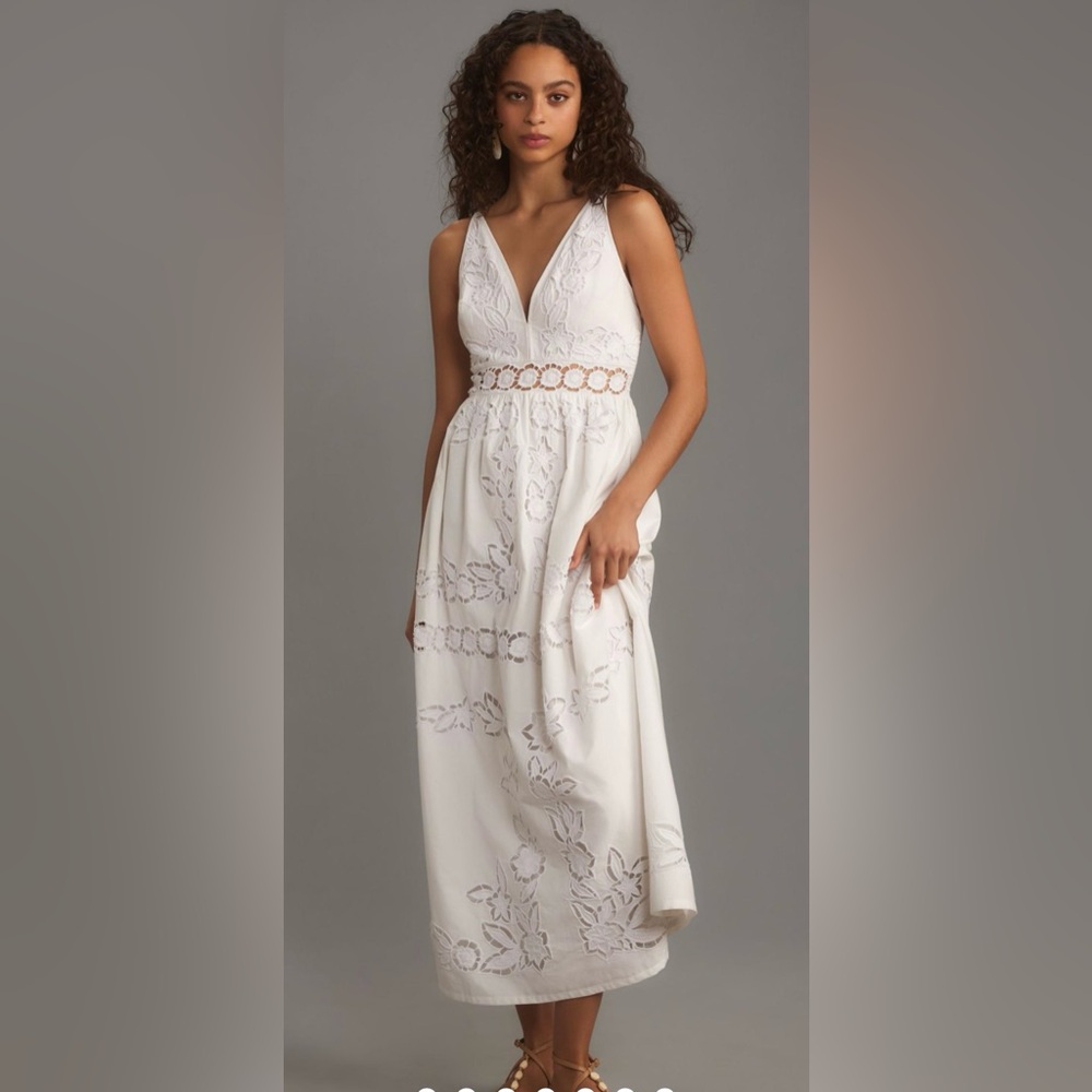 Anthropologie Vineet Bahl White Maxi Dress With Cut Outs Size XS NWOT